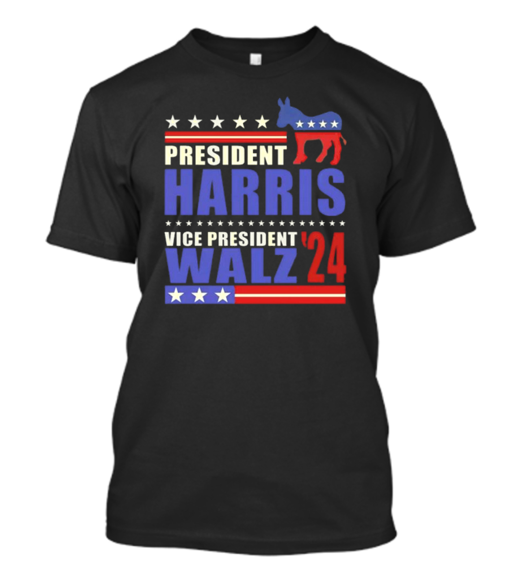 President Harris Vice President Walz 2024 Stars Stripes Democratic Donkey T-Shirt