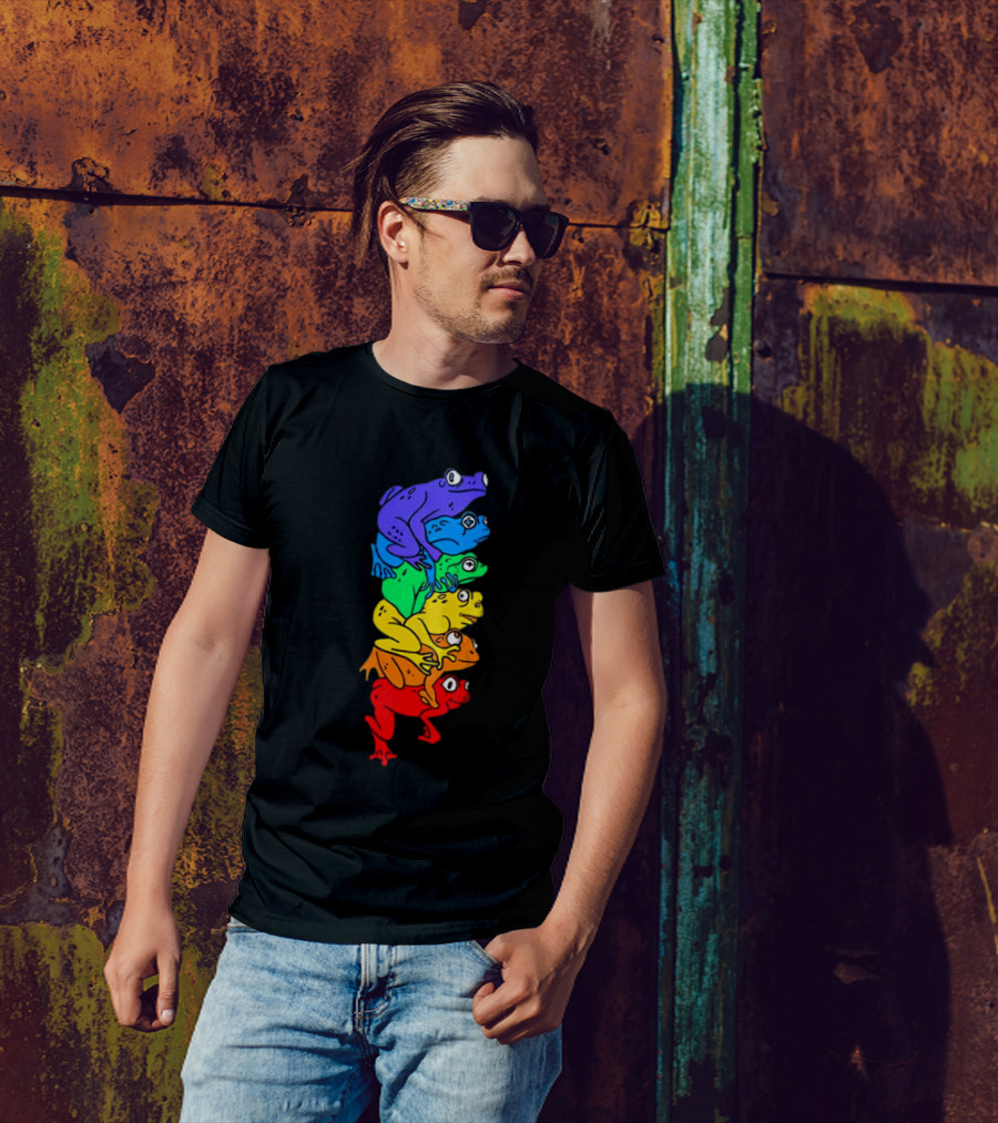 Rainbow Gay Frog Stack T-Shirt