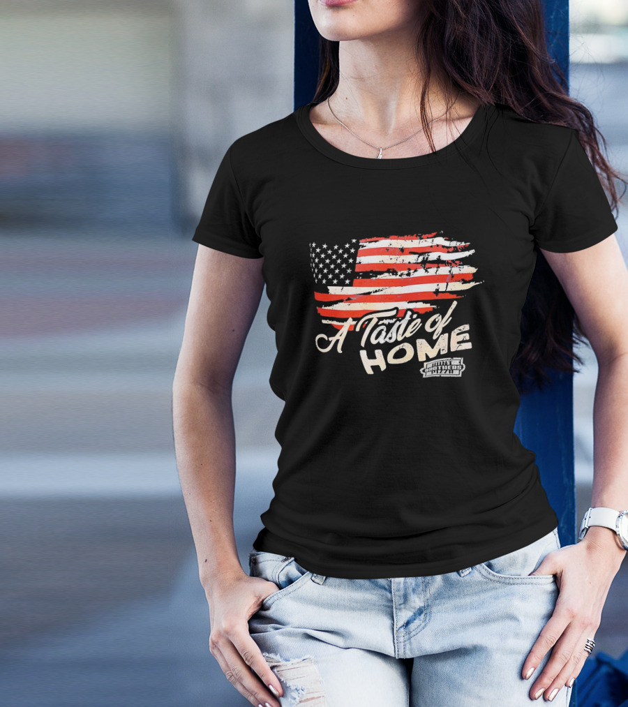 USA Flag A Taste Of Home Johnny Carino's Pizza T-Shirt