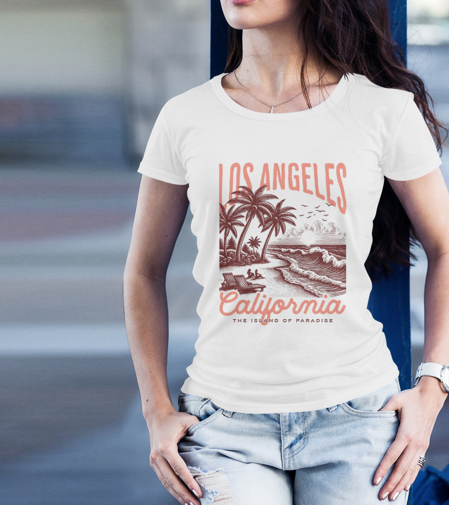 Los Angeles California The Island Of Paradise Vintage Beach T-Shirt