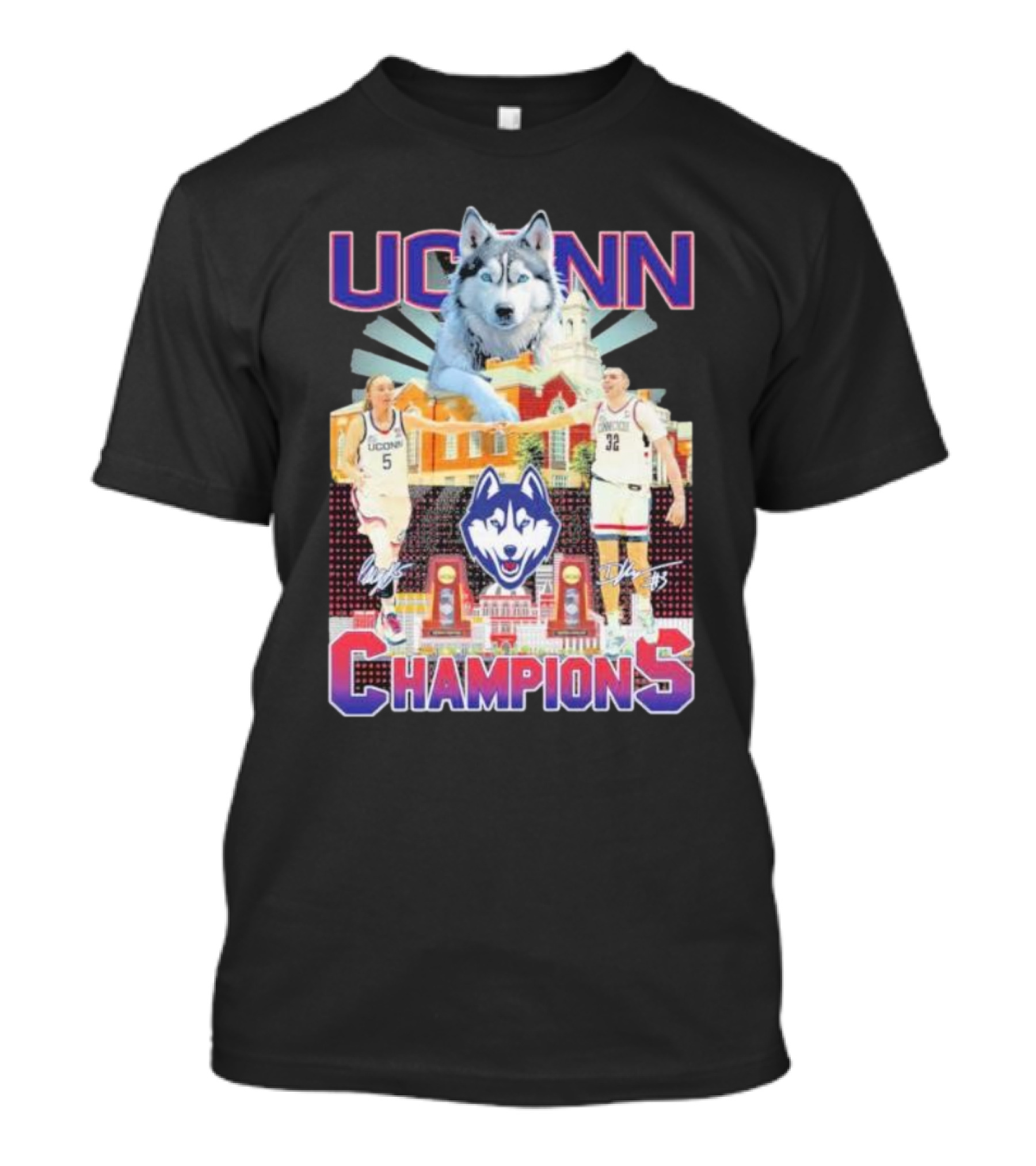 UConn Huskies Basketball 2024 Champions Featuring Iconic Husky And Players T-Shirt