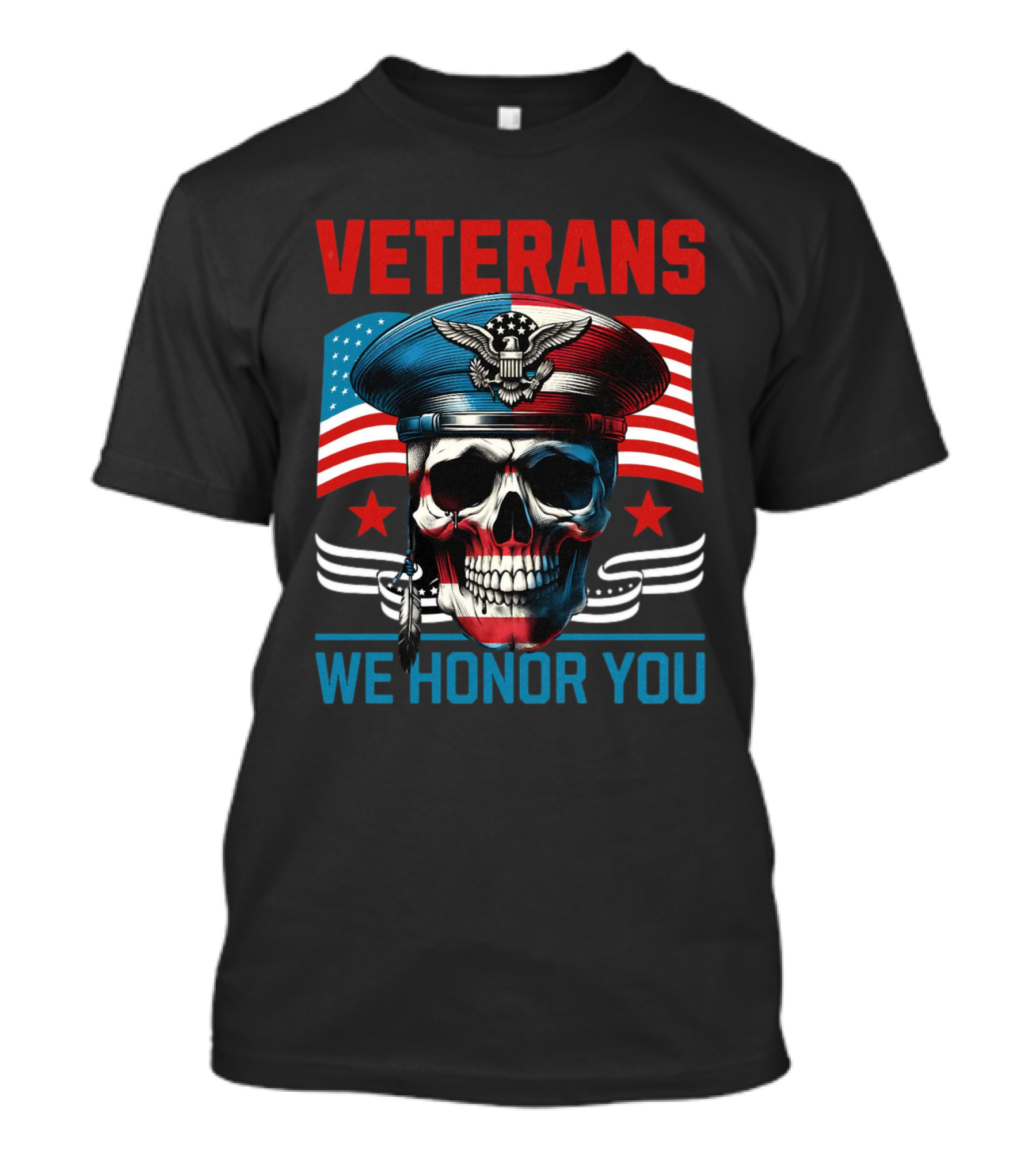 VETERANS WE HONOR YOU Skull With Eagle Emblem And American Flag T-Shirt