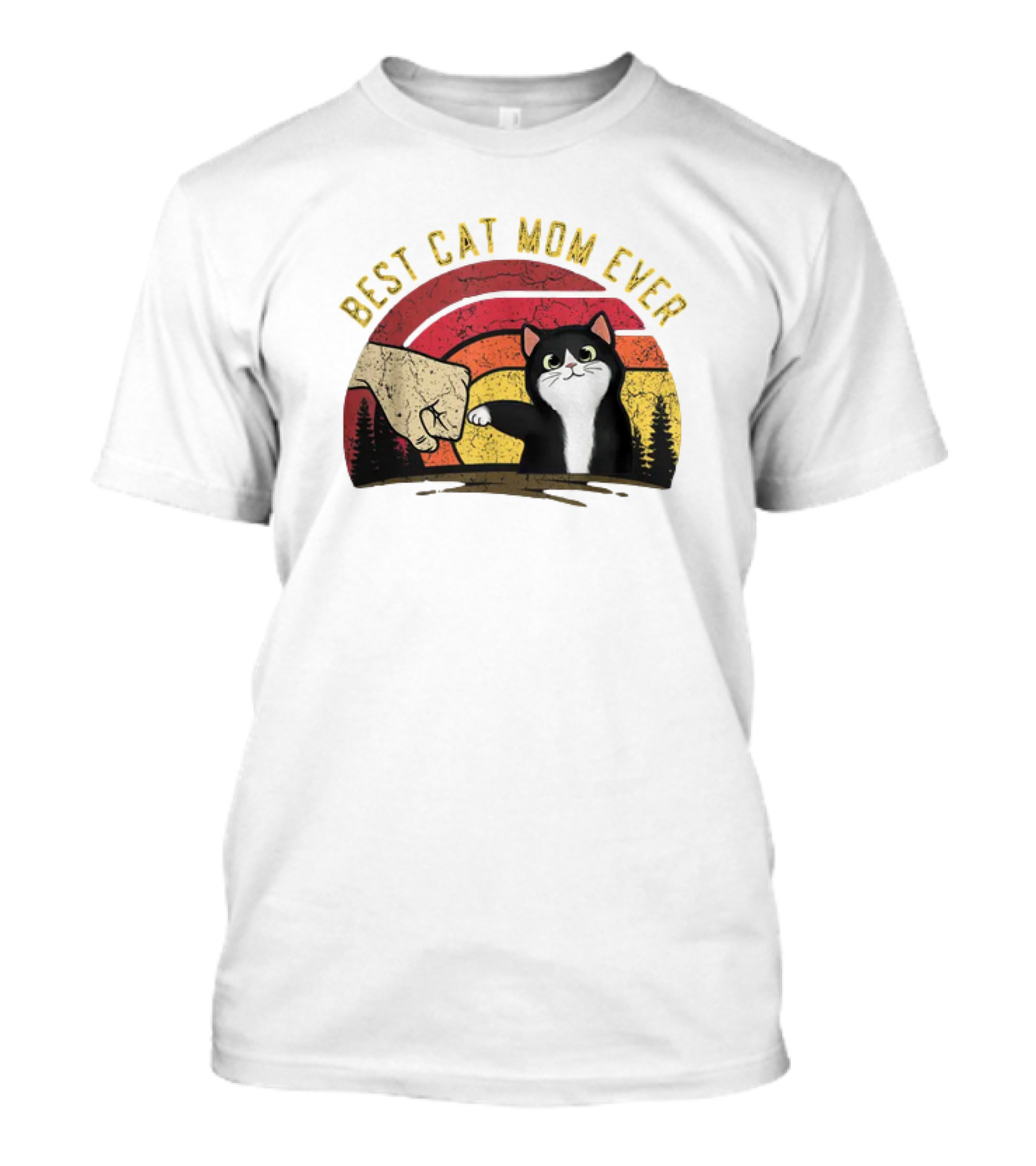 Best Cat Mom Ever Retro Style Fist Bump With Cat Scene T-Shirt