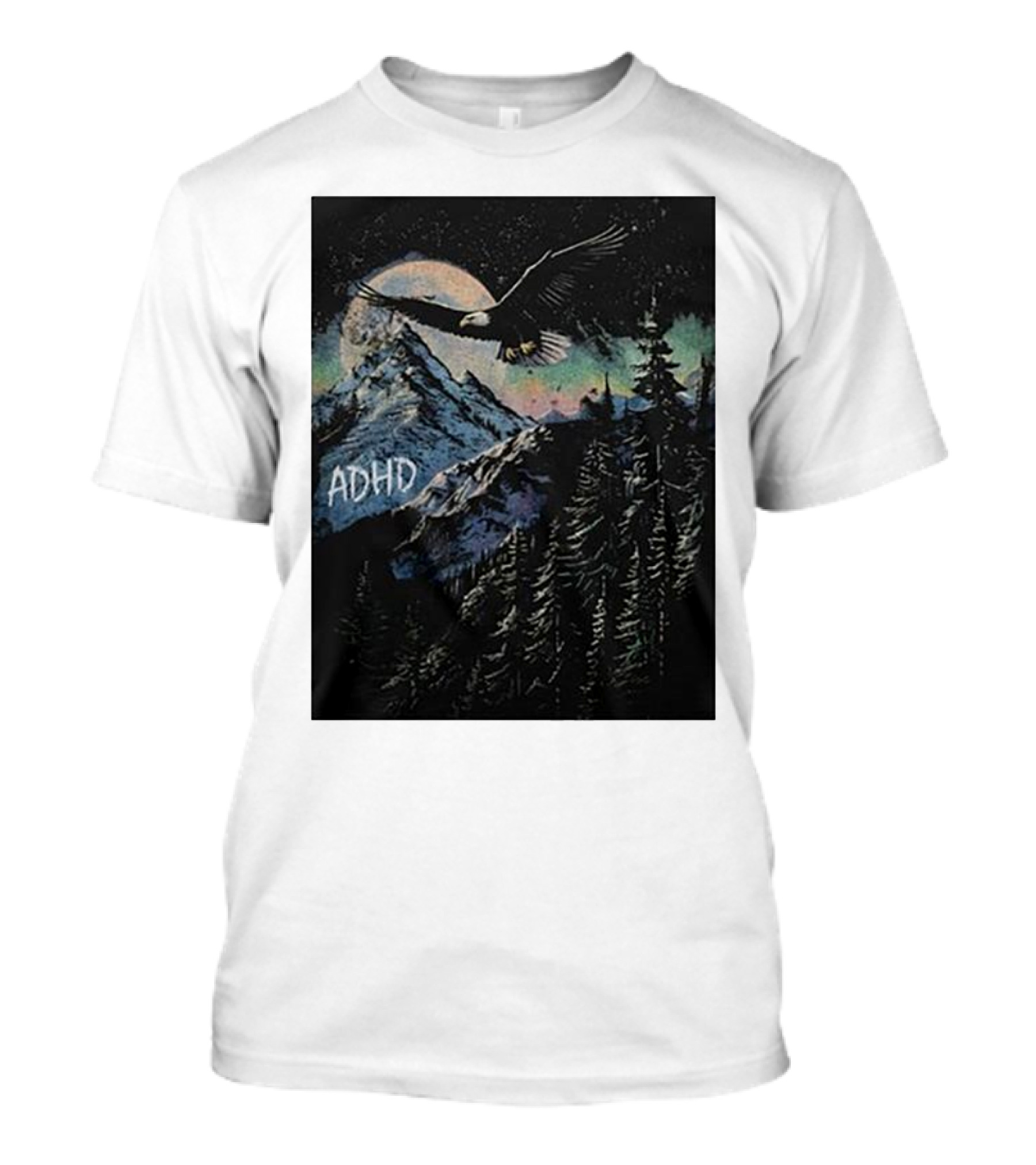Wavey Goods ADHD Eagle Flying Over Mountains In Starry Night Sky T-Shirt