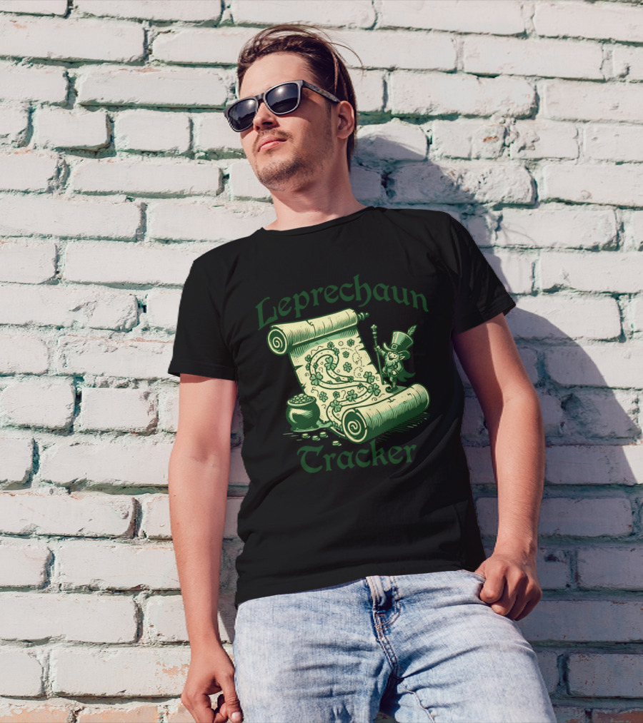 Leprechaun Tracker Map Scroll With Pot Of Gold And Lucky Clover Path T-Shirt