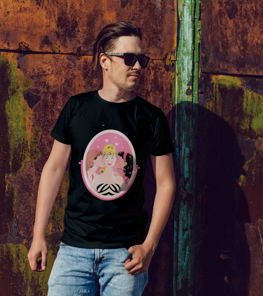 This Barbie Likes Girls Retro Pink Mirror Heart Motif T-Shirt