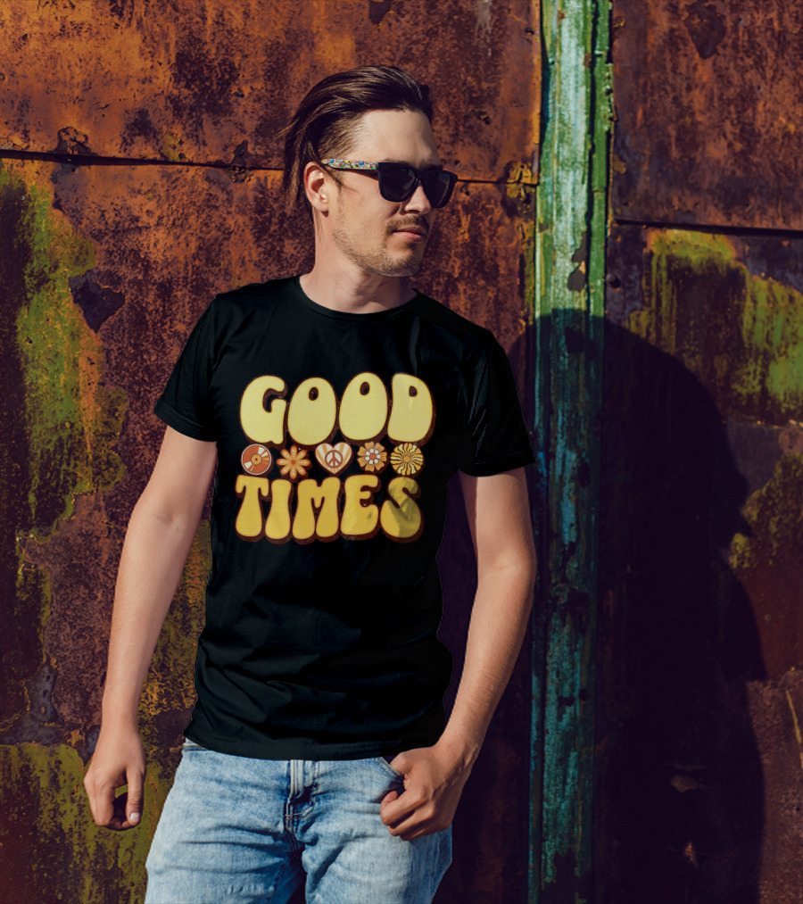 Good Times Retro Peace Flowers And Symbols T-Shirt