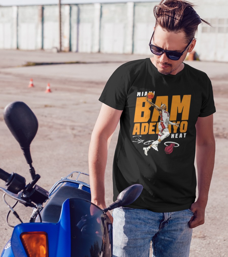 Miami Heat Bam Adebayo Basketball Jumper Action T-Shirt