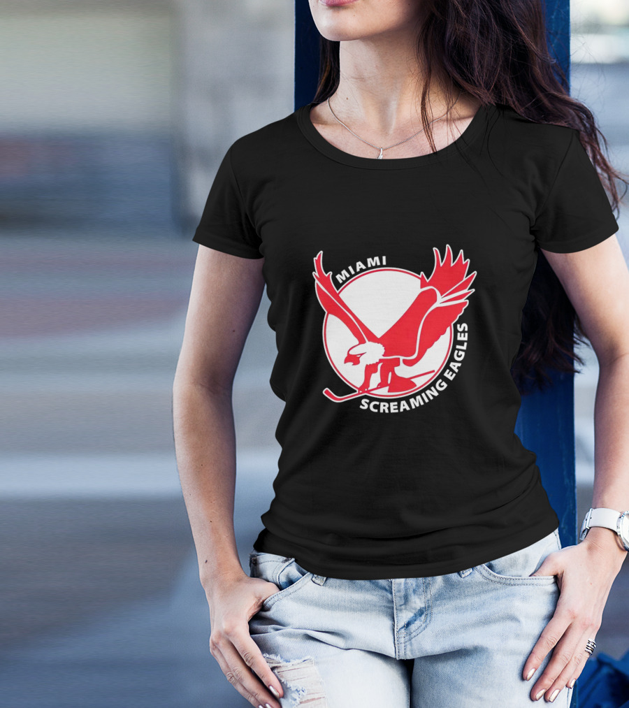 Miami Screaming Eagles Hockey Red Eagle Emblem T-Shirt