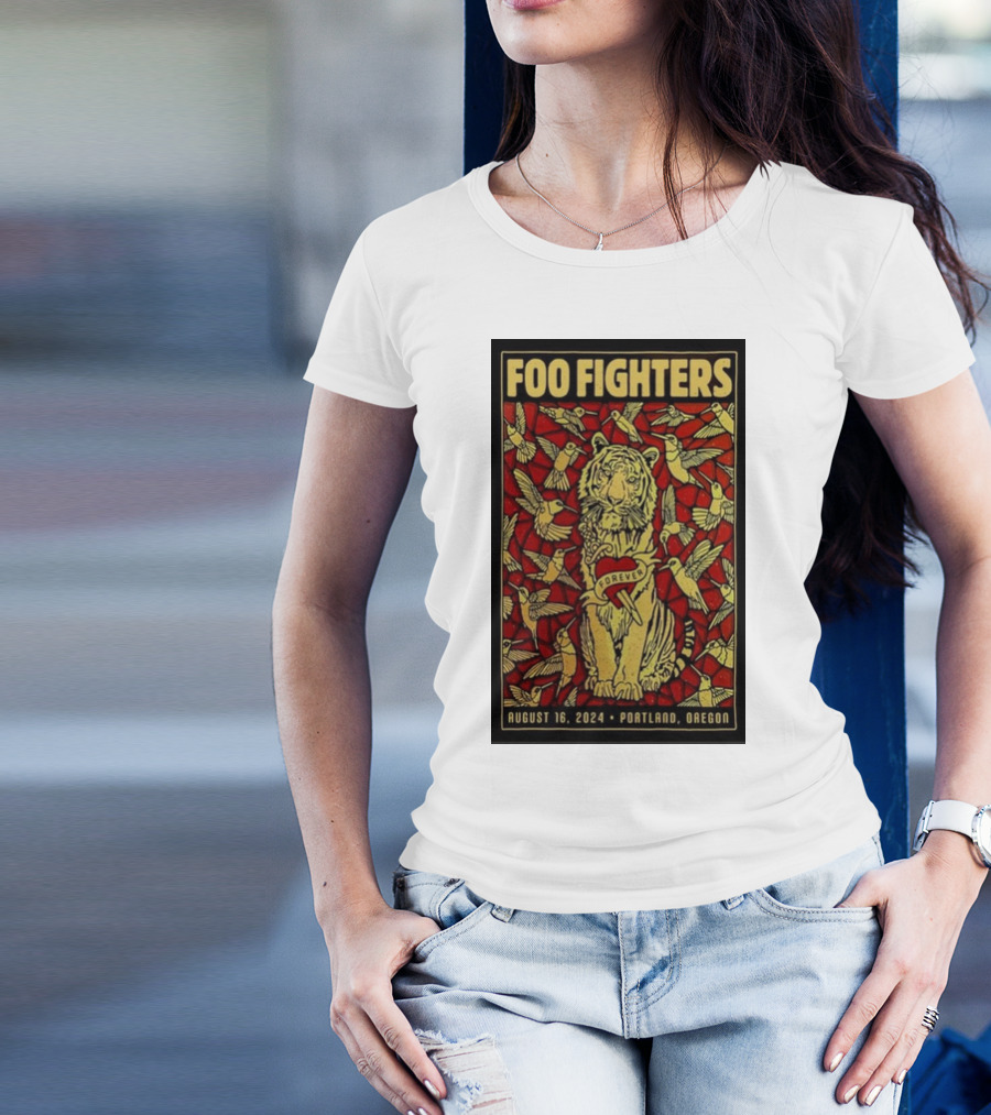 Foo Fighters Forever August 16 2024 Portland Oregon Tiger And Birds T-Shirt