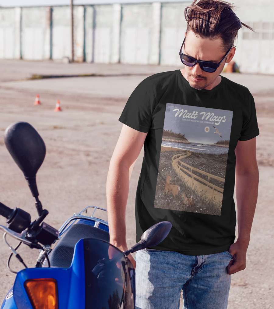 Matt Mays Shore Club August 14-18 2024 Hubbards NS Deer And Boardwalk Ocean Scene T-Shirt