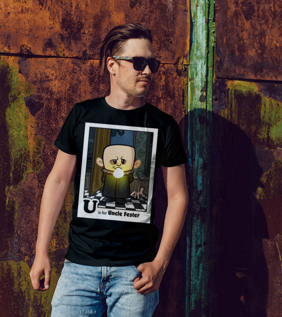 Spooky Alphabet U Is For Uncle Fester Addams Family Character T-Shirt