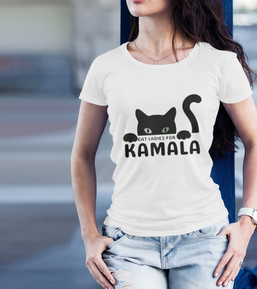 Cat Ladies For Kamala With Black Cat And Glowing Eyes T-Shirt