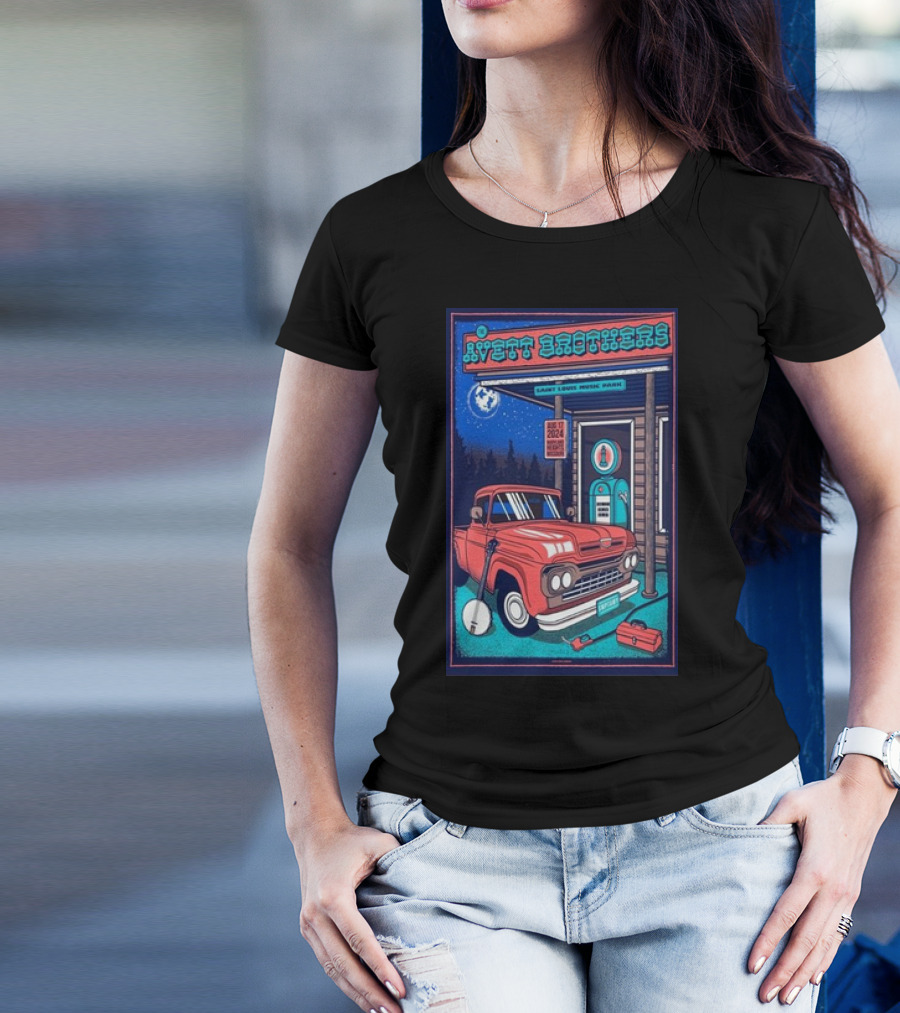 Avett Brothers St. Louis Music Park Maryland Heights Tour August 17 2024 Vintage Truck Banjo Moon Scene T-Shirt