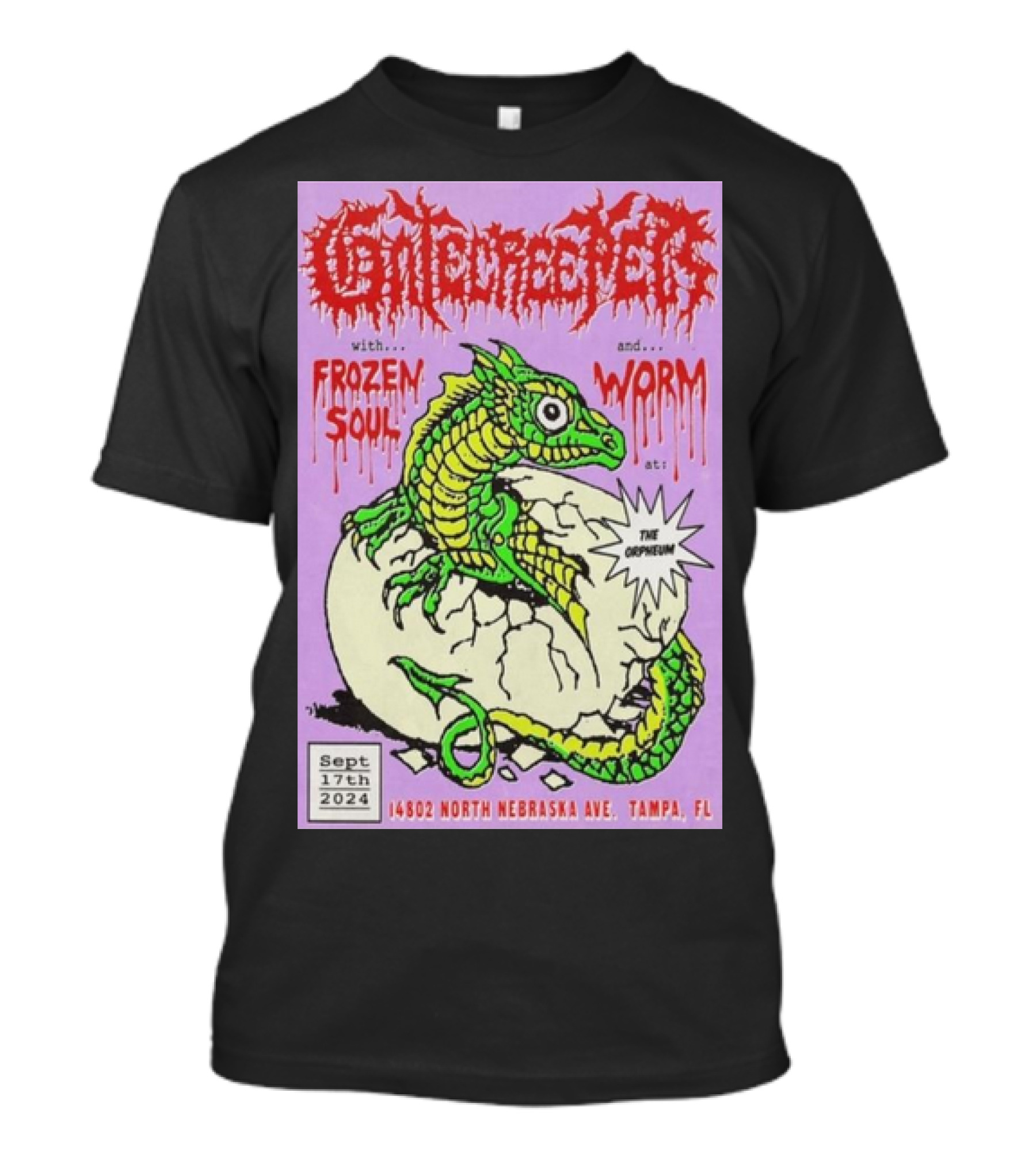 Gatecreeper With Frozen Soul And Worm At The Orpheum Tampa Sep 17th 2024 14602 North Nebraska Ave T-Shirt
