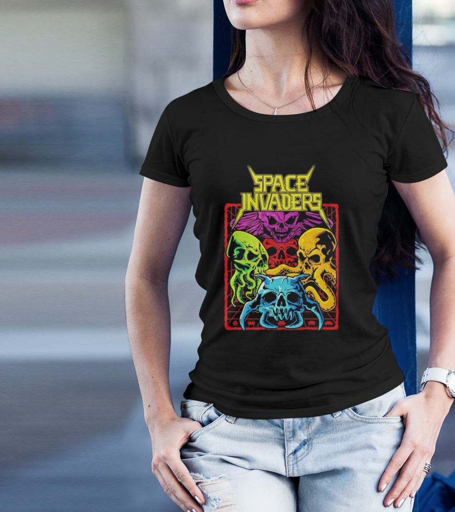 Space Invaders Neon Skull Cthulhu Quartet T-Shirt