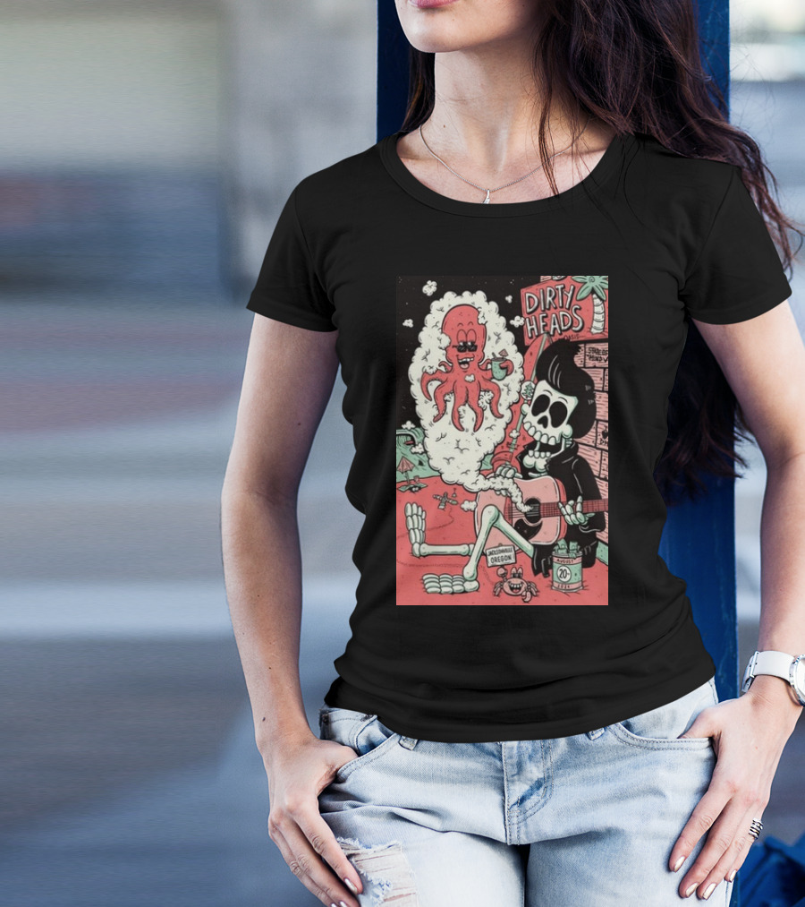 Dirty Heads Jacksonville Oregon Aug 20 2024 Skeleton Guitar Octopus T-Shirt
