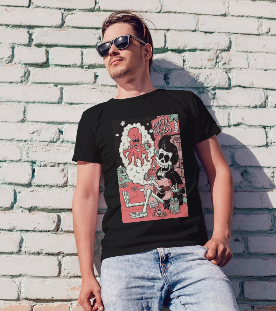 Dirty Heads Jacksonville Oregon Aug 20 2024 Skeleton Guitar Octopus T-Shirt