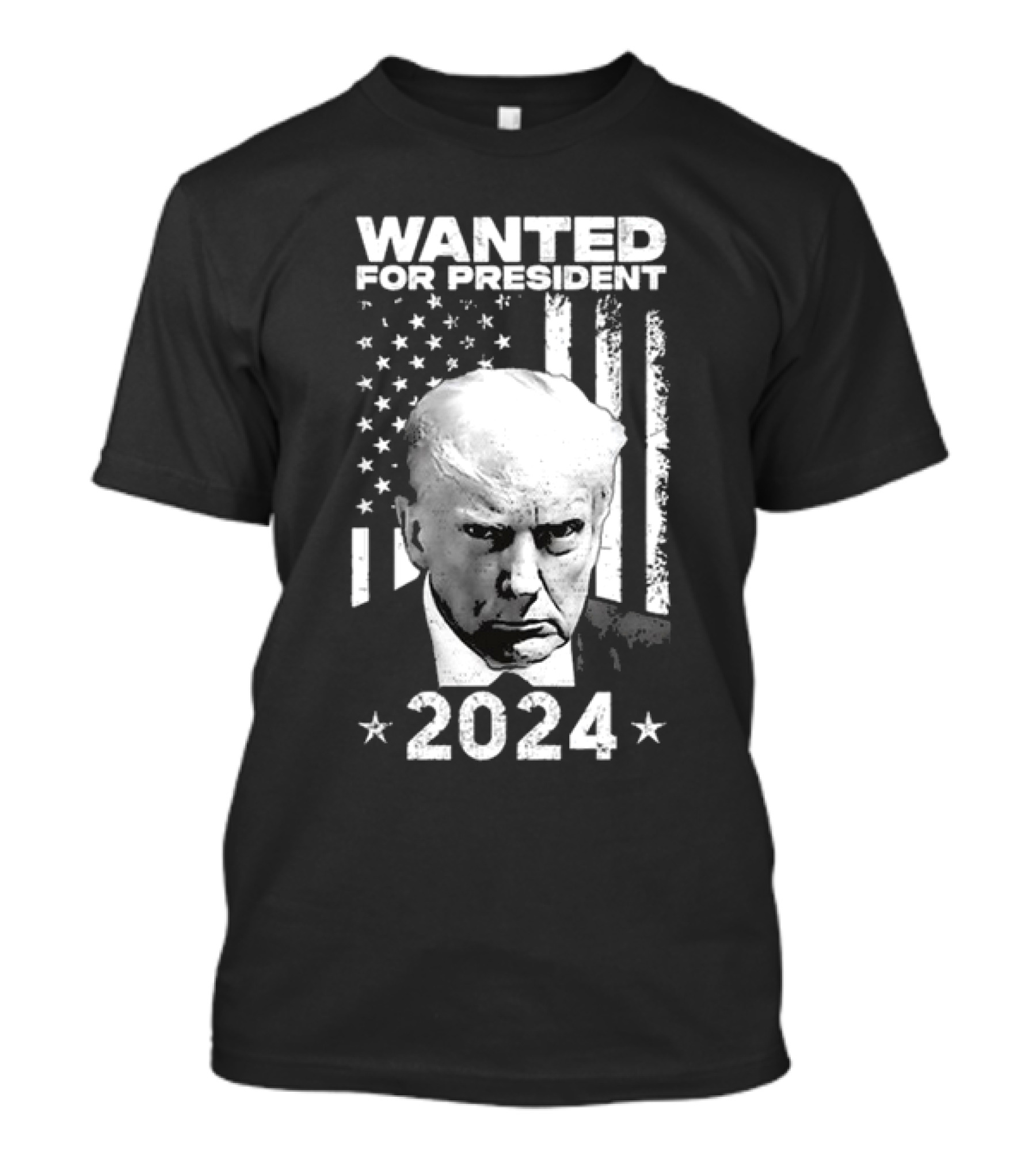 Wanted For President 2024 Trump Stars And Stripes Background T-Shirt