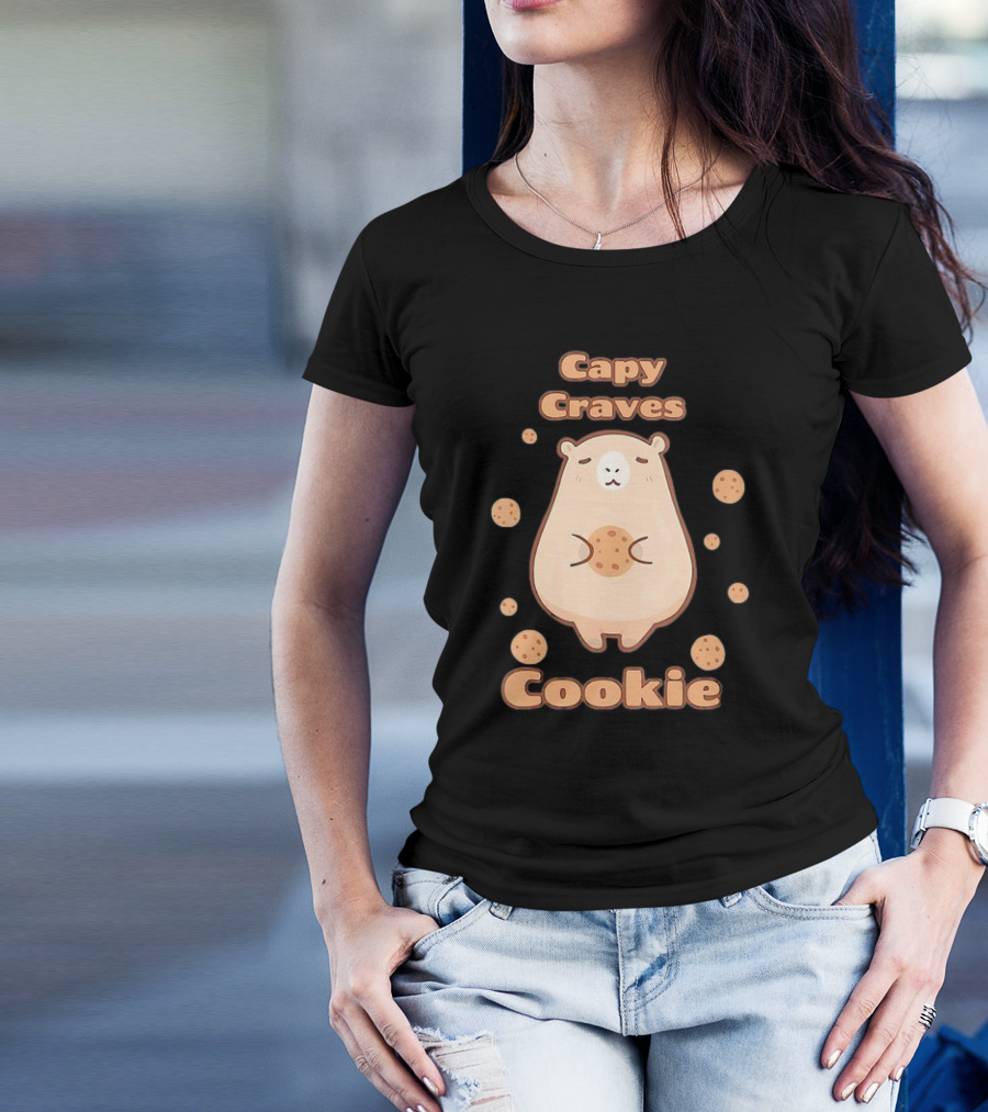 Capy Craves Cookie Capybara Surrounded By Cookies T-Shirt