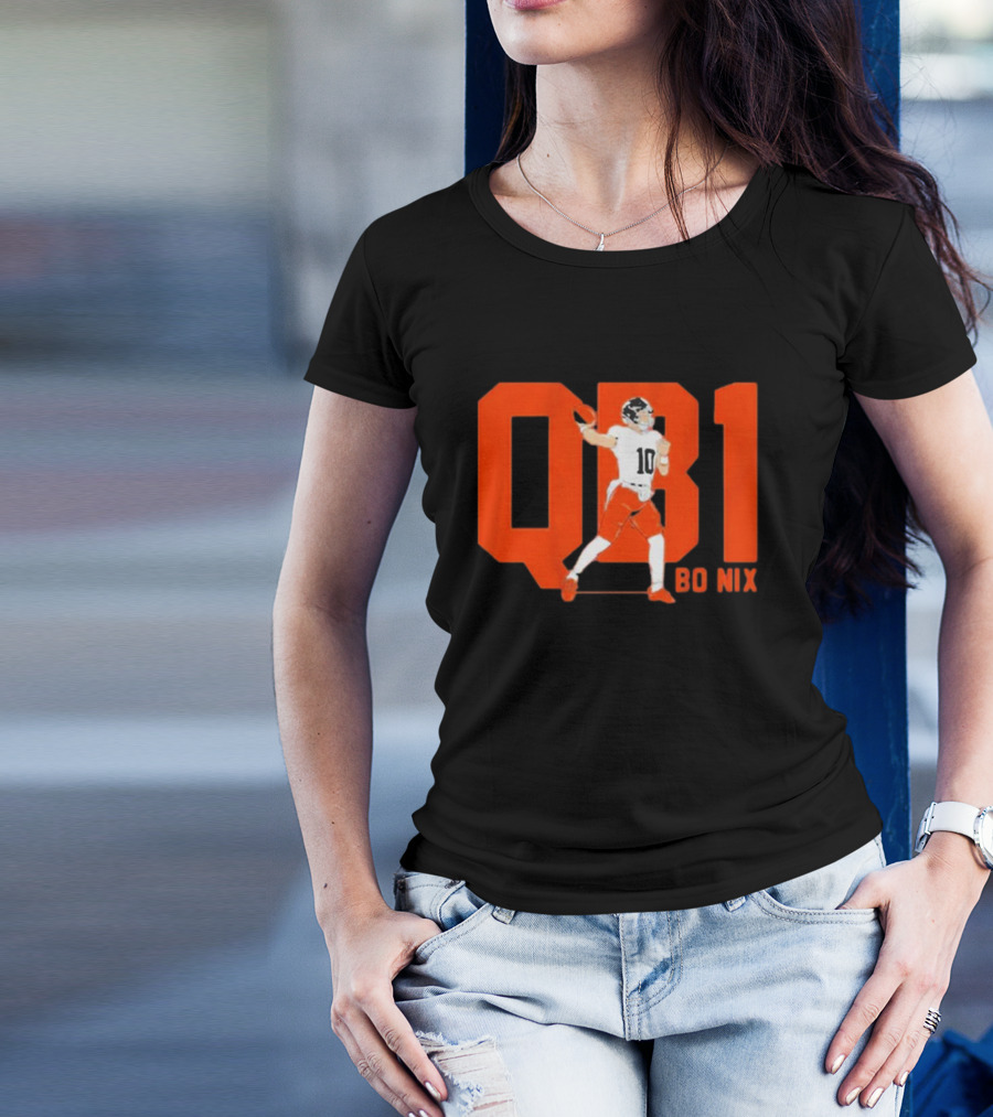 Denver Broncos QB1 Bo Nix Football Quarterback T-Shirt