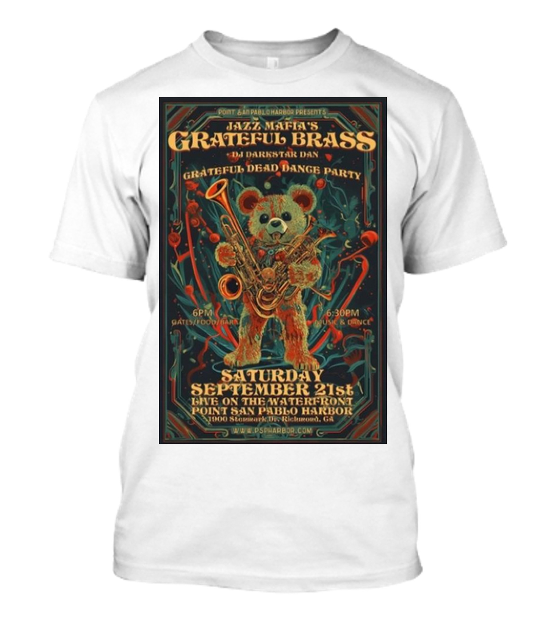 Jazz Mafia’s Grateful Brass Grateful Dead Dance Party With Darkstar Dan September 21st 2024 Point San Pablo Harbor Richmond CA T-Shirt