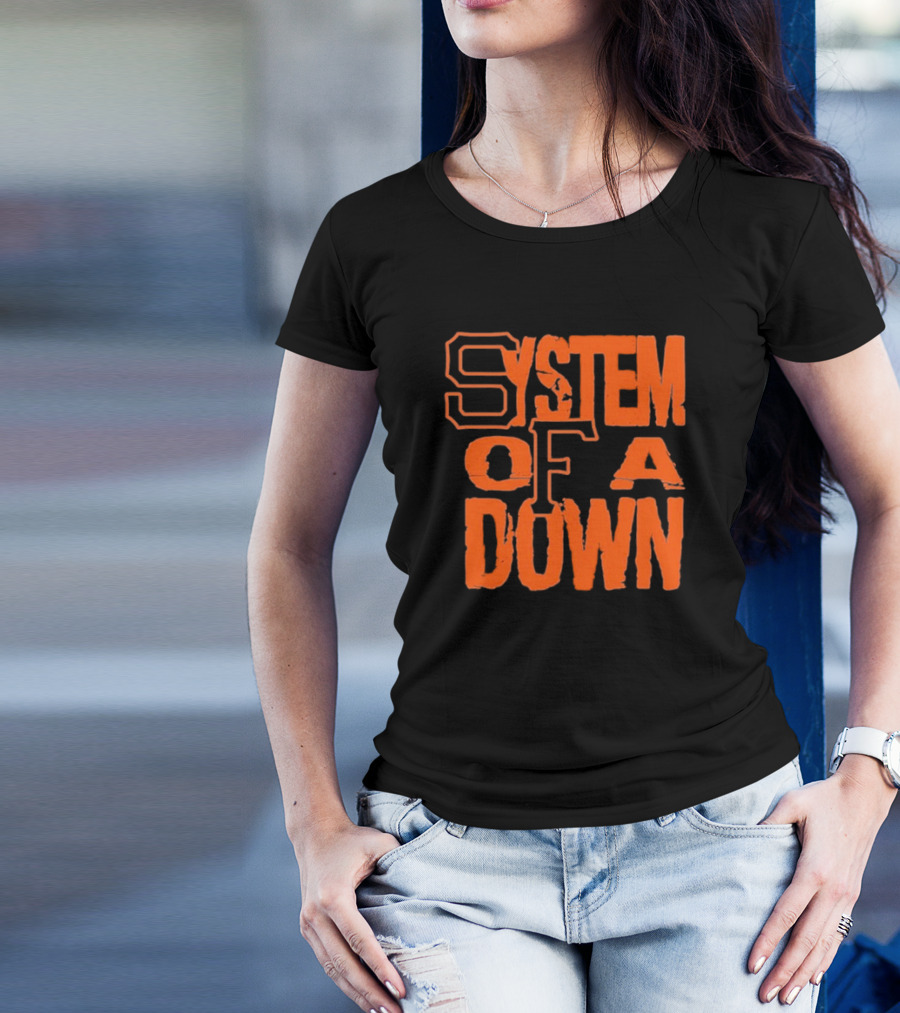 System Of A Down SF Giants Style Stacked Text T-Shirt
