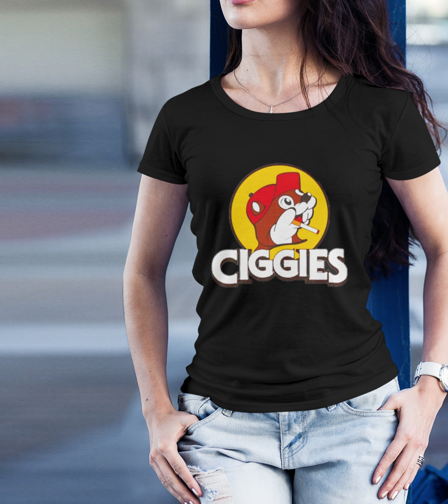 Buc-ees Ciggies Beanie Wearing Animal Carton Smoking Humorous T-Shirt