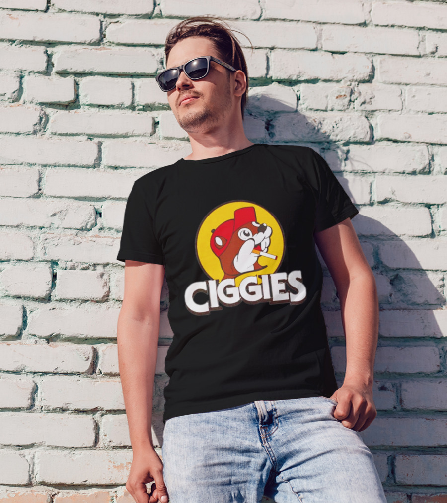 Buc-ees Ciggies Beanie Wearing Animal Carton Smoking Humorous T-Shirt