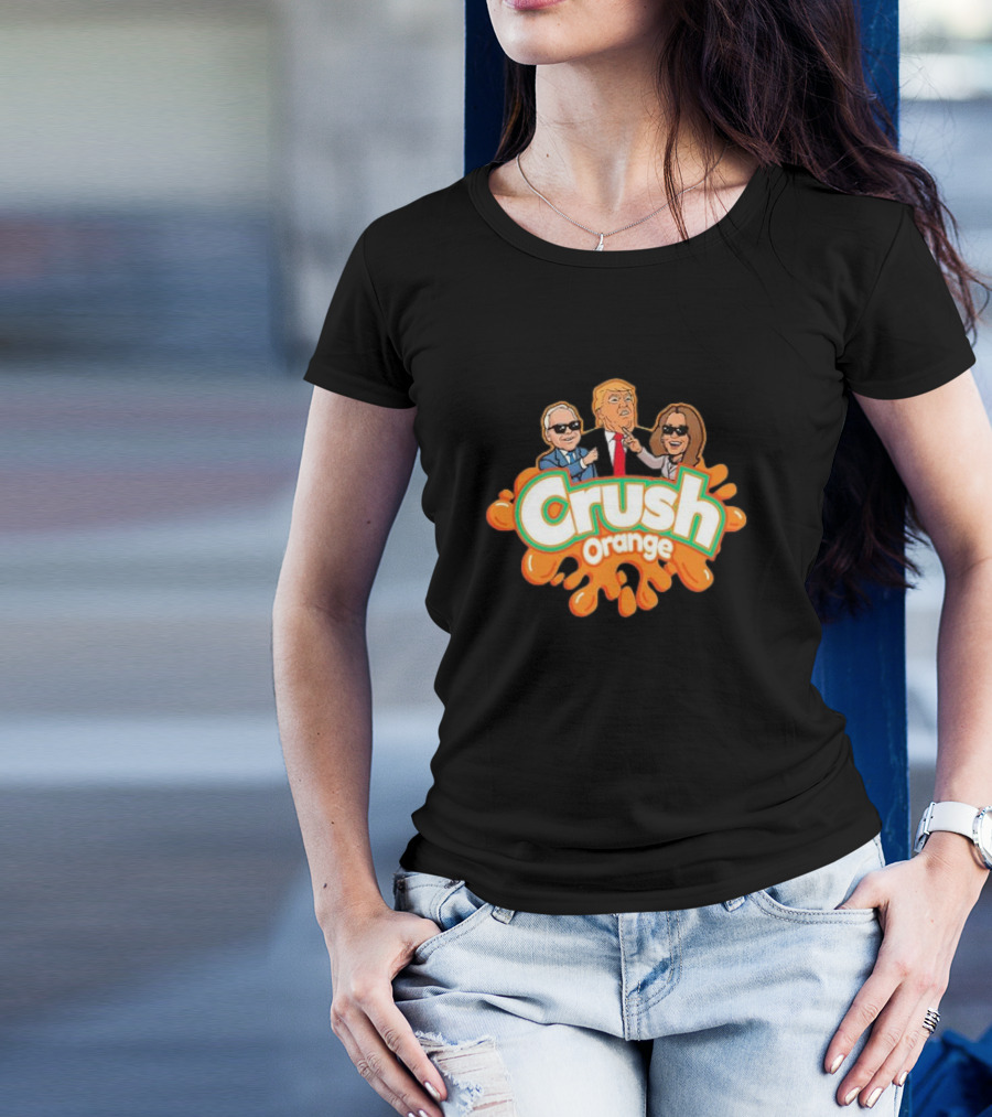 Crush Orange Trump Harris Walz Characters Wearing Sunglasses T-Shirt