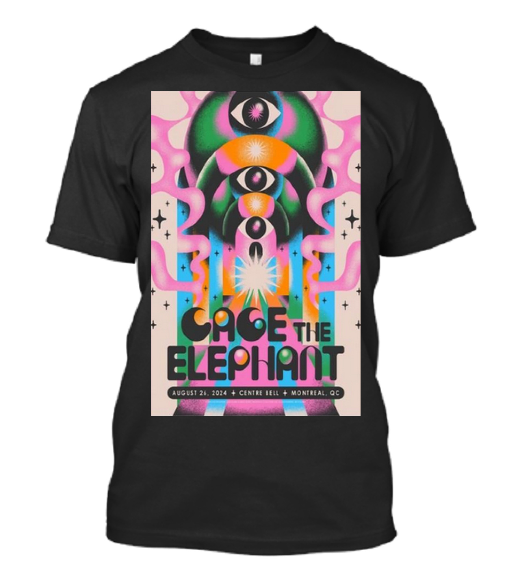 Cage The Elephant Concert Poster August 26 2024 Centre Bell Montreal QC Psychedelic Eye T-Shirt
