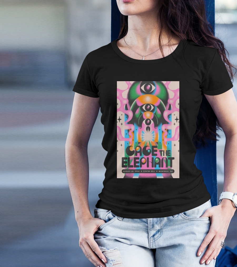 Cage The Elephant Concert Poster August 26 2024 Centre Bell Montreal QC Psychedelic Eye T-Shirt