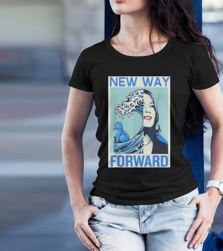 Kamala Harris New Way Forward Blue Wave Cat T-Shirt