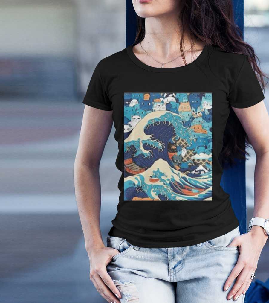 Blue Cats Wave For Kamala Funny President Cat Lady Kam47a Ocean Wave Cats T-Shirt