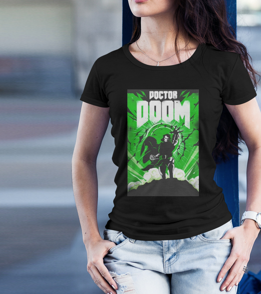 Doctor Doom Doomsday Green Energy Burst Comic Style Villain Power Stance T-Shirt