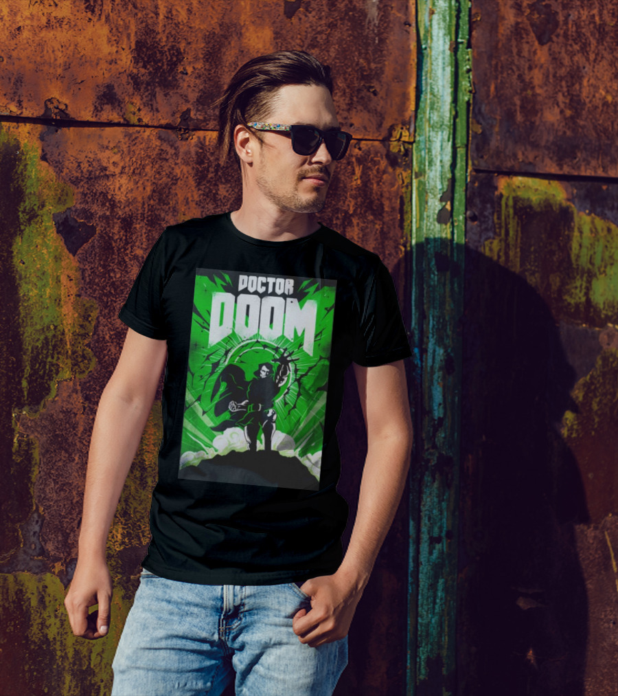 Doctor Doom Doomsday Green Energy Burst Comic Style Villain Power Stance T-Shirt