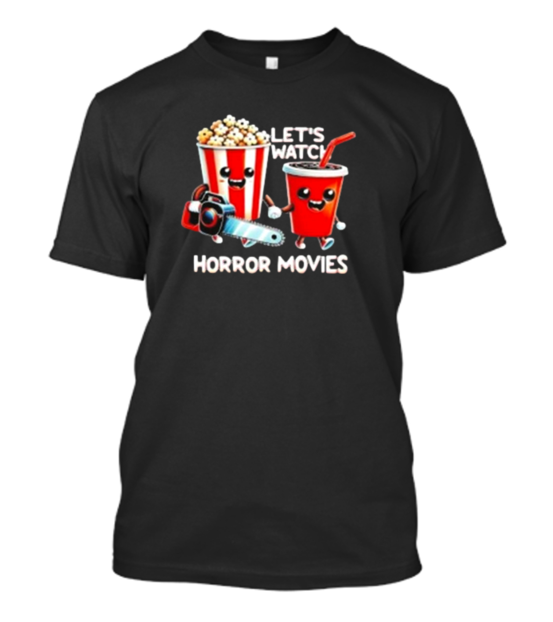 Let's Watch Horror Movies Popcorn And Soda With Chainsaw Spooky Halloween T-Shirt