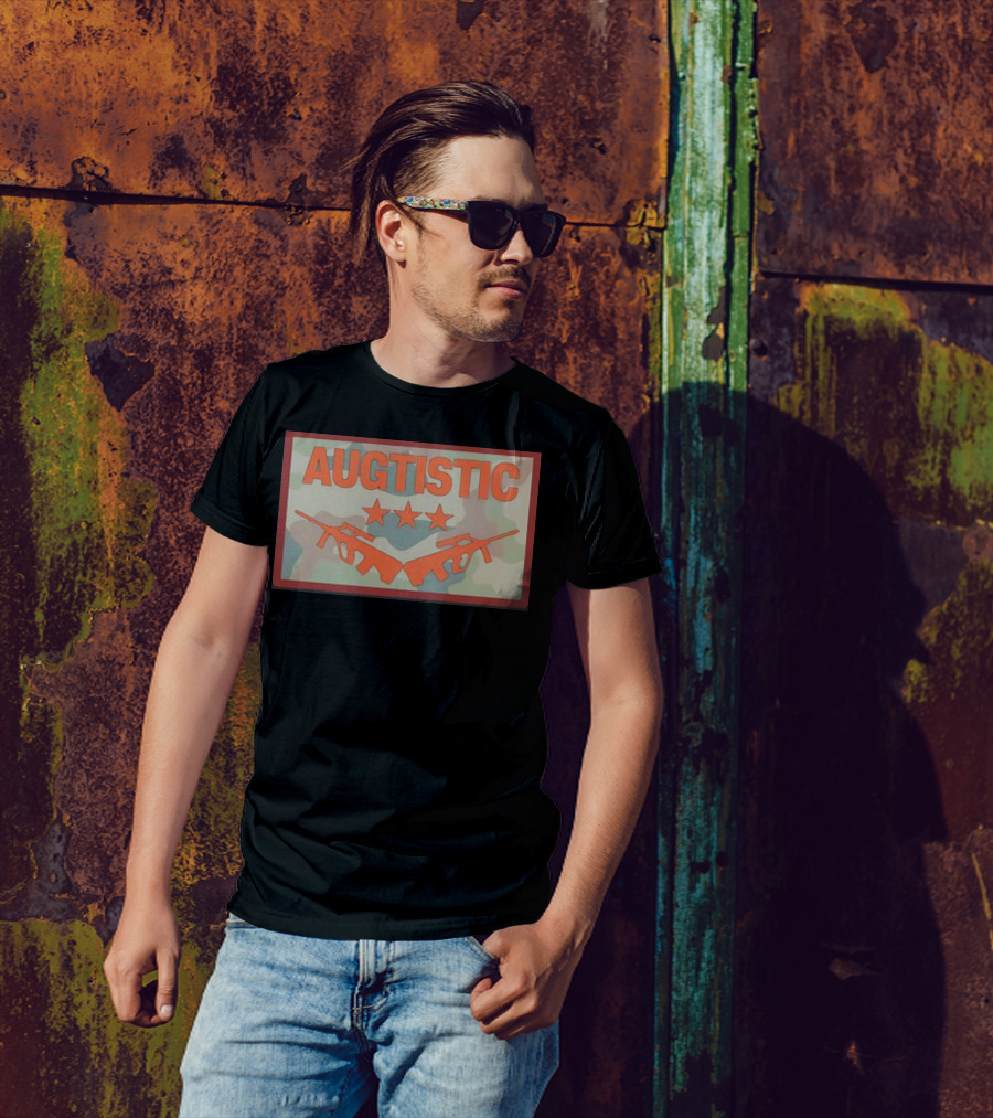 AUGTISTIC Stars And Rifles On Camouflage Background T-Shirt