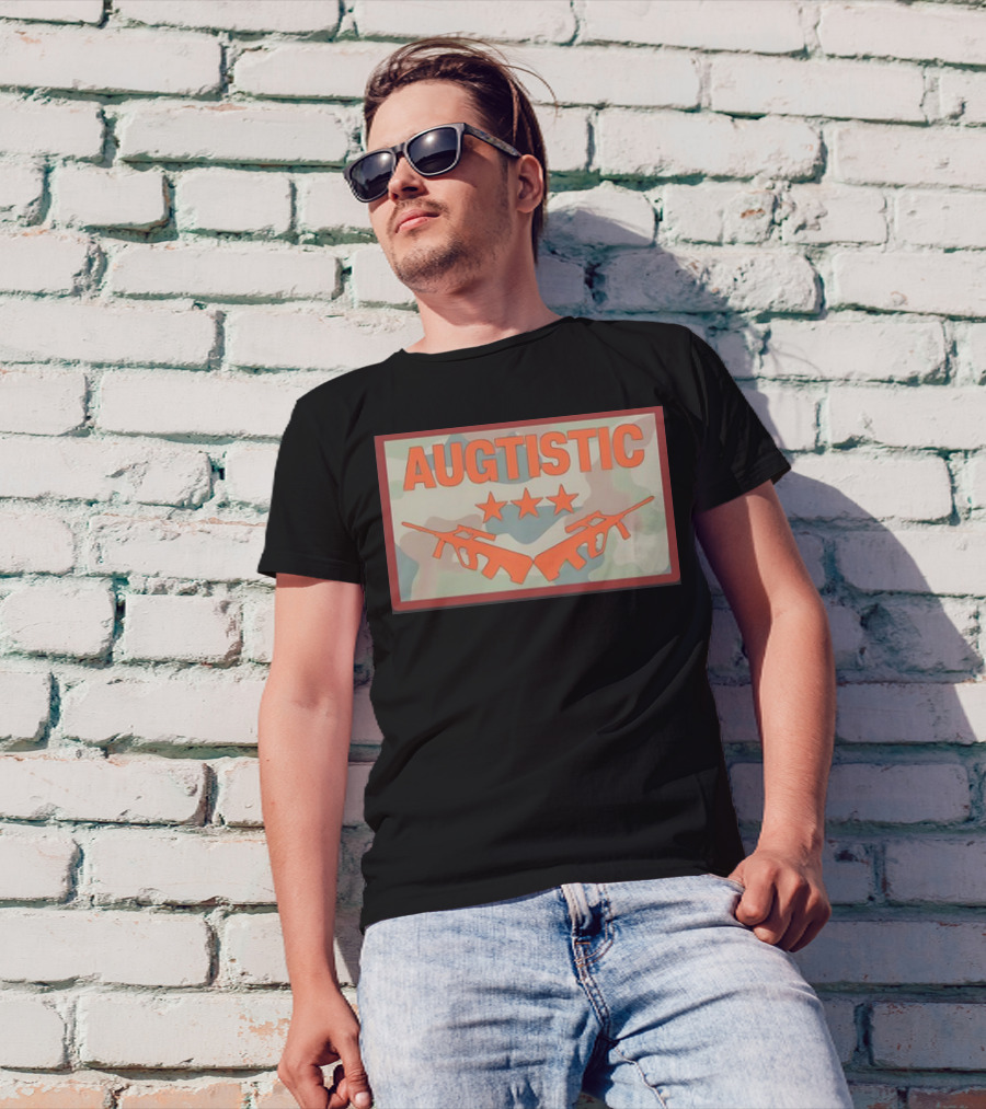 AUGTISTIC Stars And Rifles On Camouflage Background T-Shirt