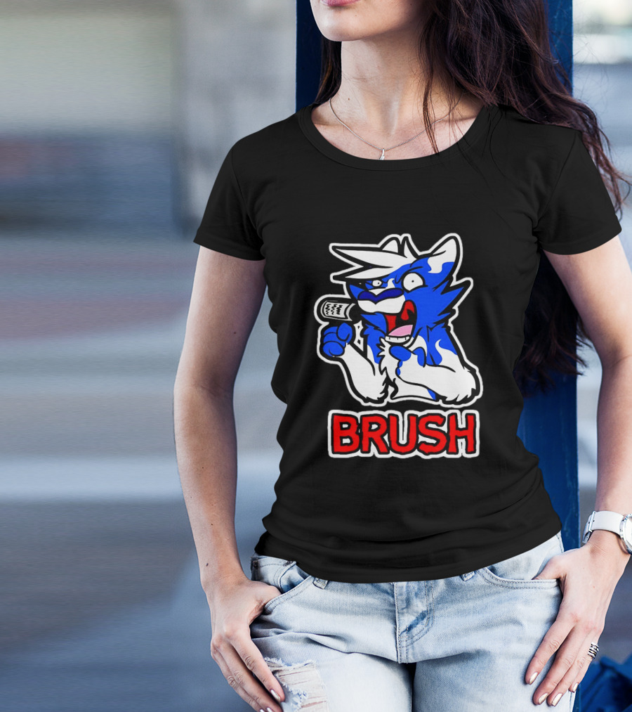 Fox Brush Cartoon Blue And White Character With Microphone T-Shirt