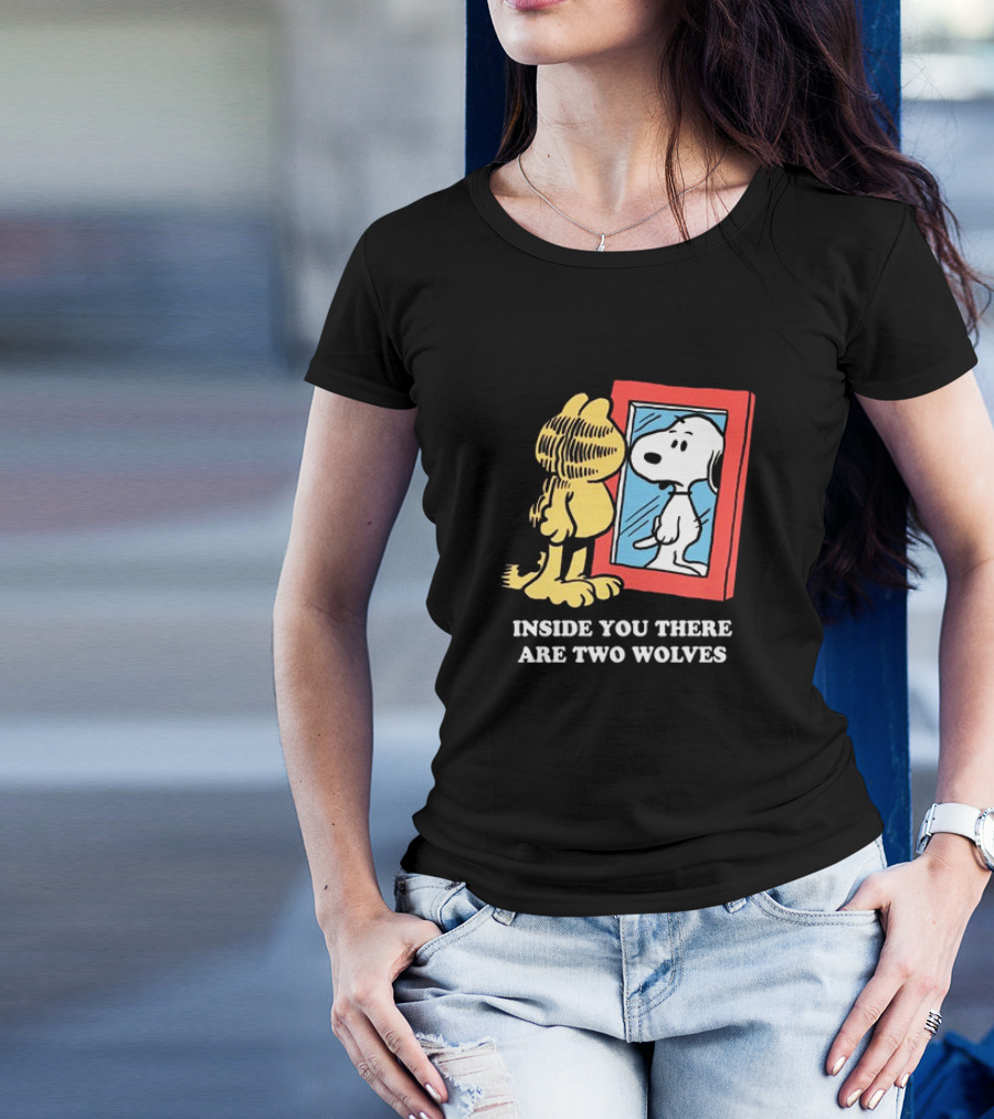 Garfield Inside You There Are Two Wolves Snoopy Reflection T-Shirt