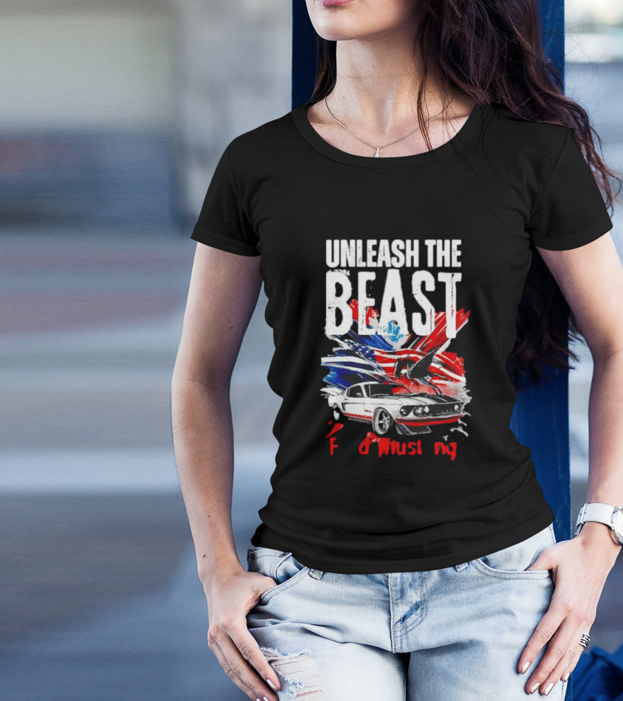 Unleash The Beast Ford Mustang American Flag Eagle T-Shirt
