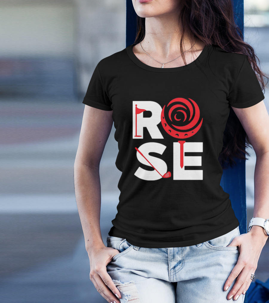 Rose Golf Flag Swirl Iconic Stacked Letters T-Shirt