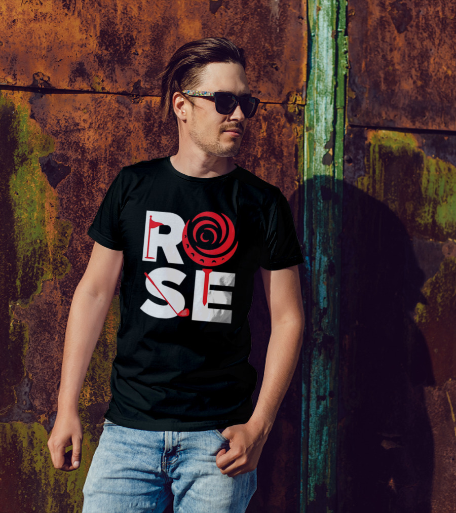 Rose Golf Flag Swirl Iconic Stacked Letters T-Shirt