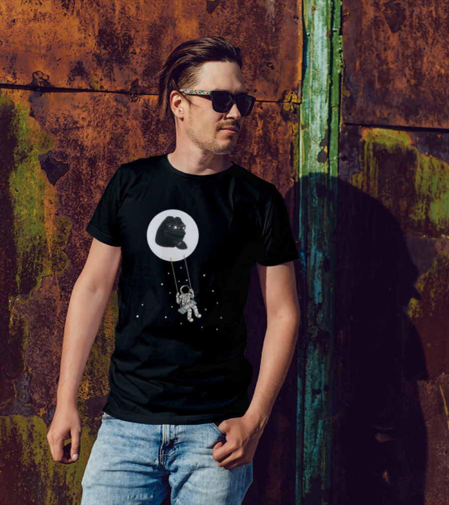 Pepe Crypto Astronaut Swinging On Moon Pepe Coin T-Shirt