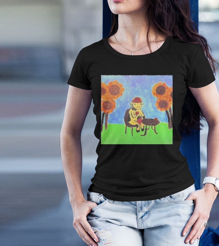 Leanbeeftees Tea Time Cow In Hat With Sunflowers T-Shirt