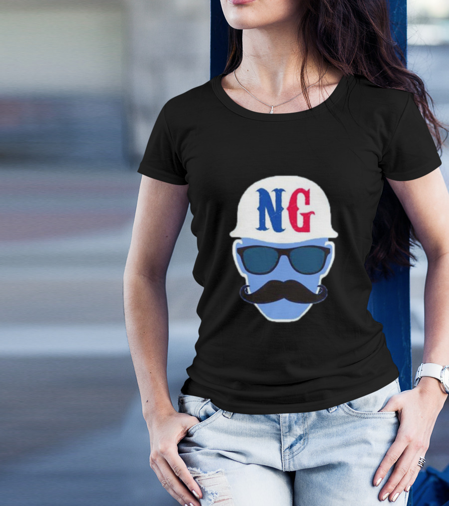 NG Not Gaetti NG Logo Blue Mustache And Sunglasses T-Shirt