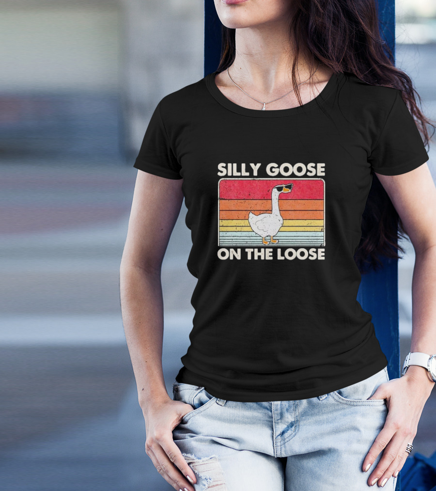 Silly Goose On The Loose Retro Sunglasses Vintage Stripes T-Shirt