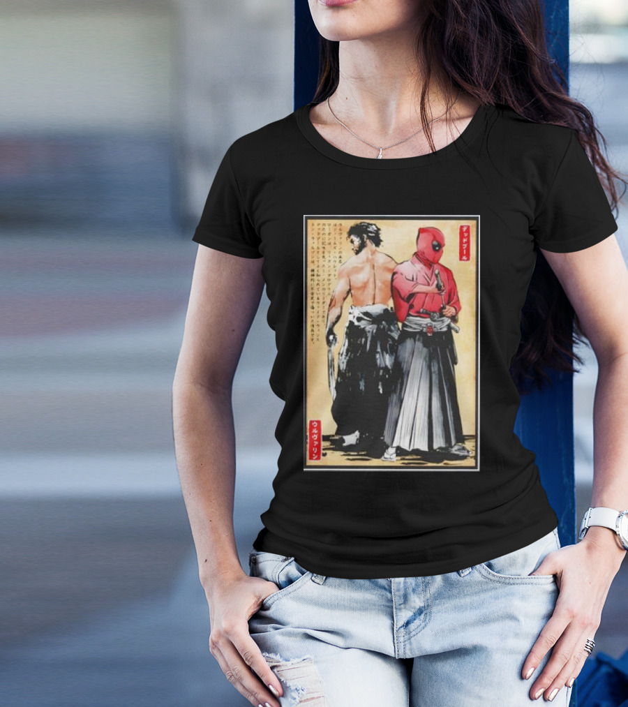 Mutant Samurai And Red Ronin Deadpool Wolverine Woodblock T-Shirt
