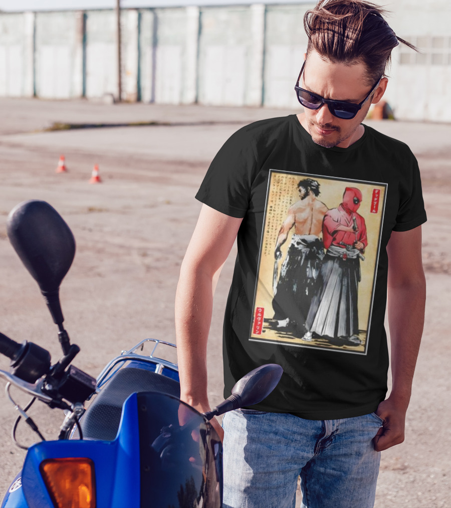 Mutant Samurai And Red Ronin Deadpool Wolverine Woodblock T-Shirt